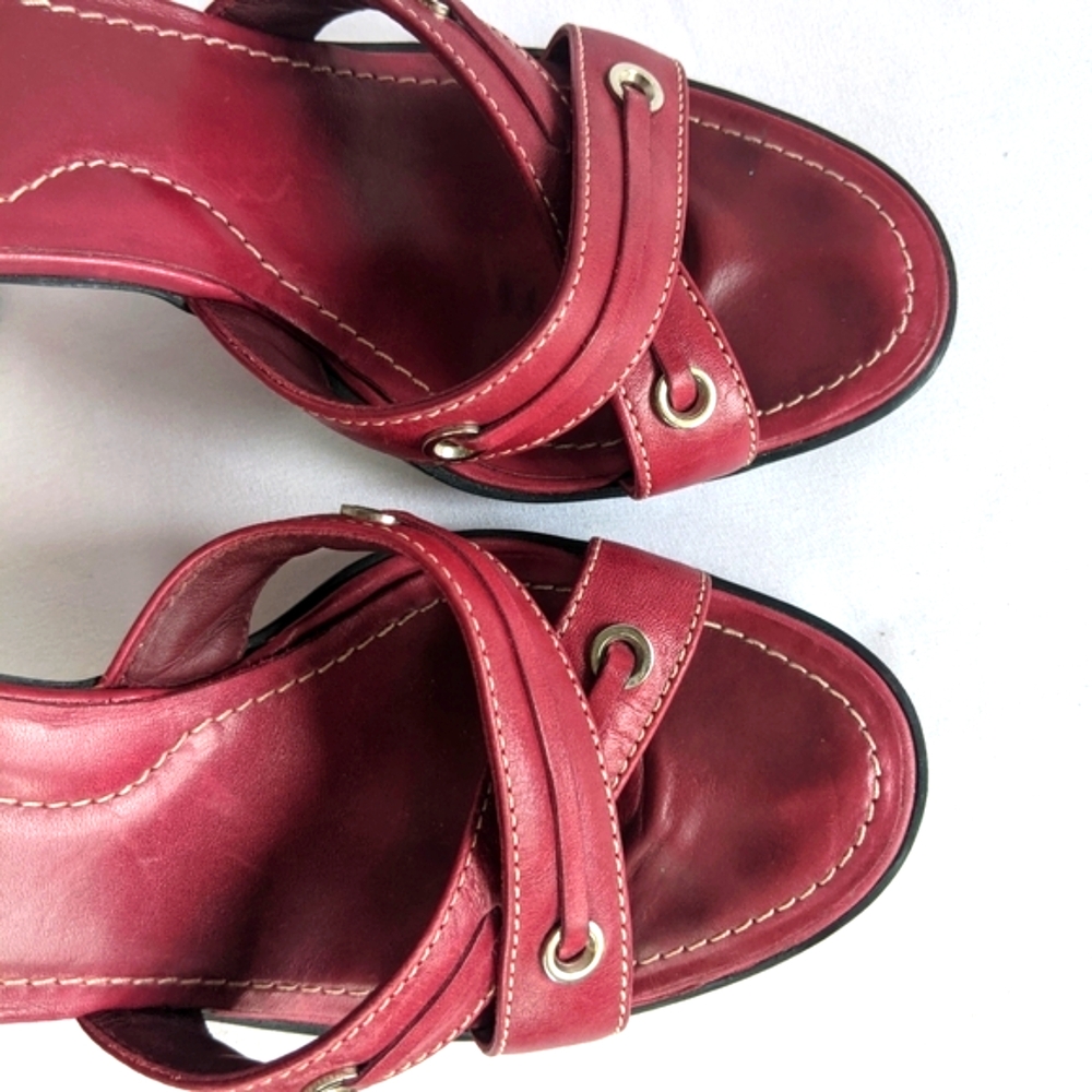 TOD'S Red Leather Strappy Sandal Heel - Picture 5 of 11